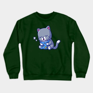 Cute Cat Sleeping With Pillow Cartoon Crewneck Sweatshirt